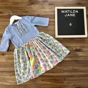 Matilda Jane Let's Go Together Mixed Print Let's Talk Blue Floral Hearts Dress 6